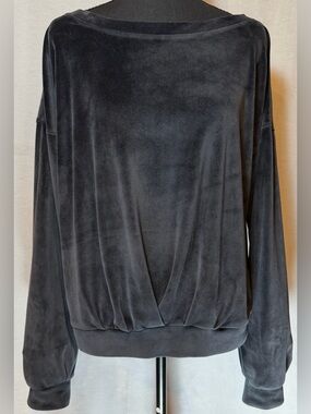 Zella Super Soft Velour Twist Front Pullover Sweater Gray Medium